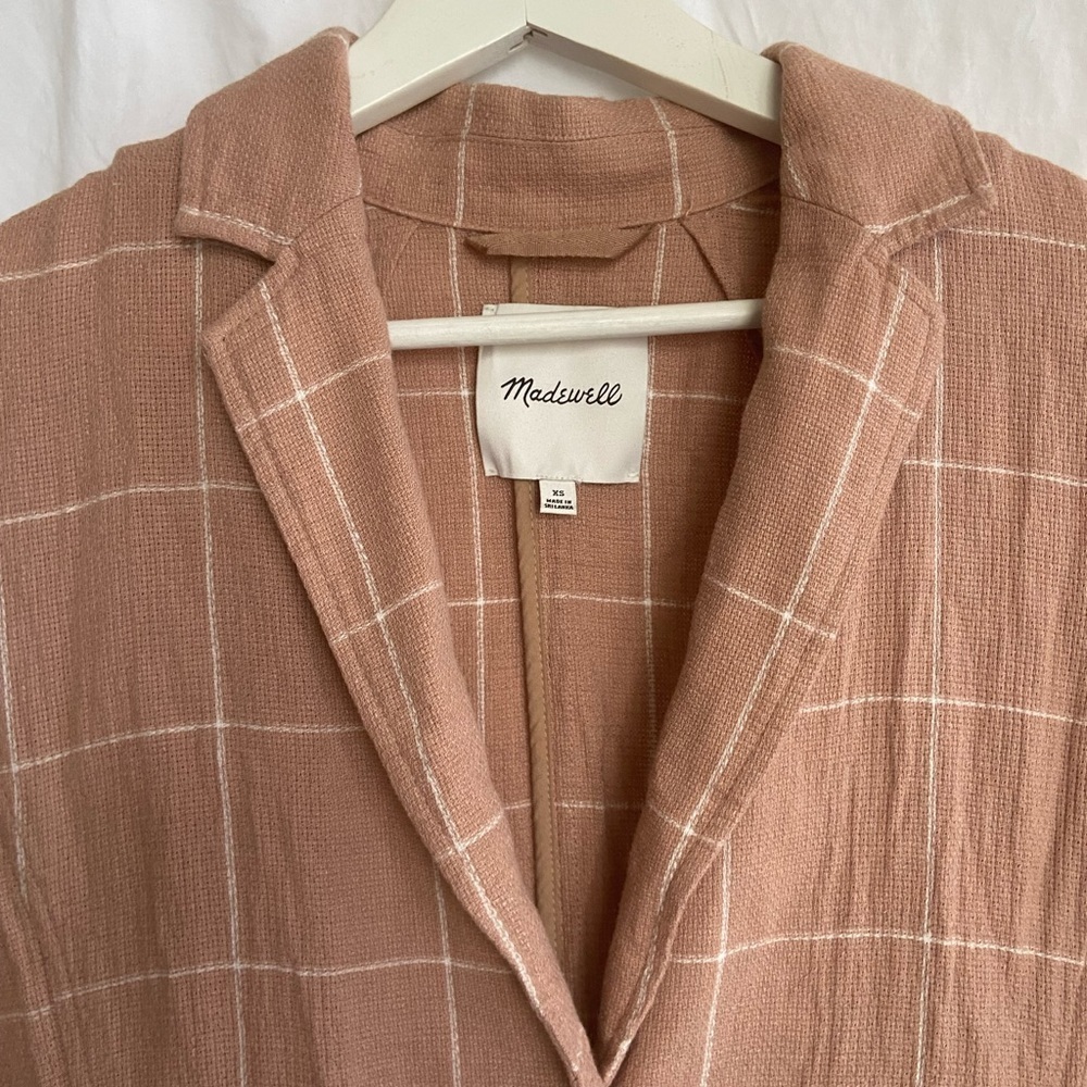 MADEWELL Tan Breezewoven Larsen Blazer in Windowpane Linen Oversized Size XS - Picture 11 of 15
